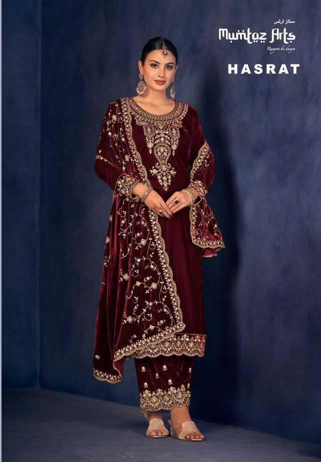 hasrat by mumtaz arts designer velvet embroidery suit material