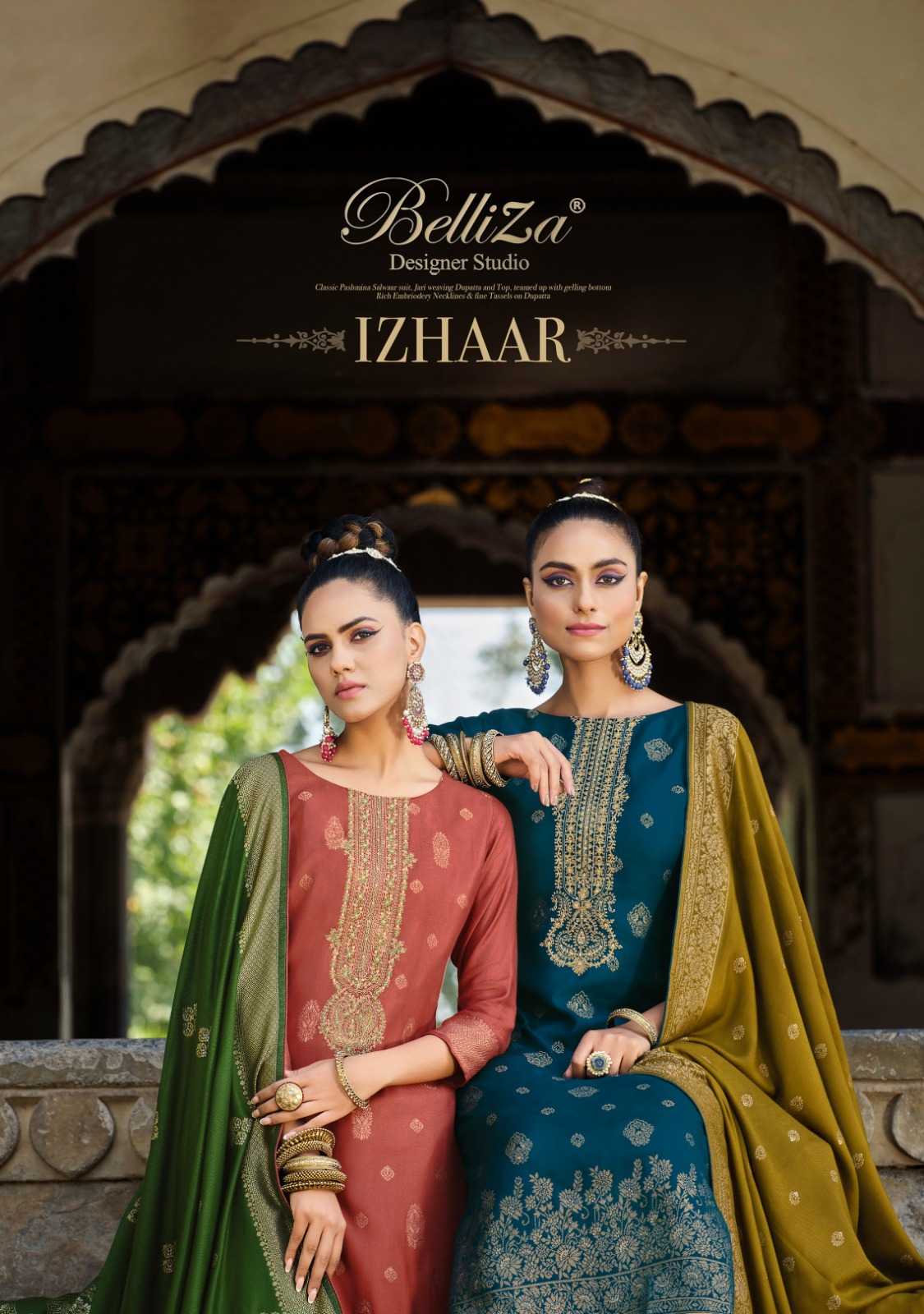 izhaar by belliza designer new pashmina winter wear unstitch 3pcs set collection