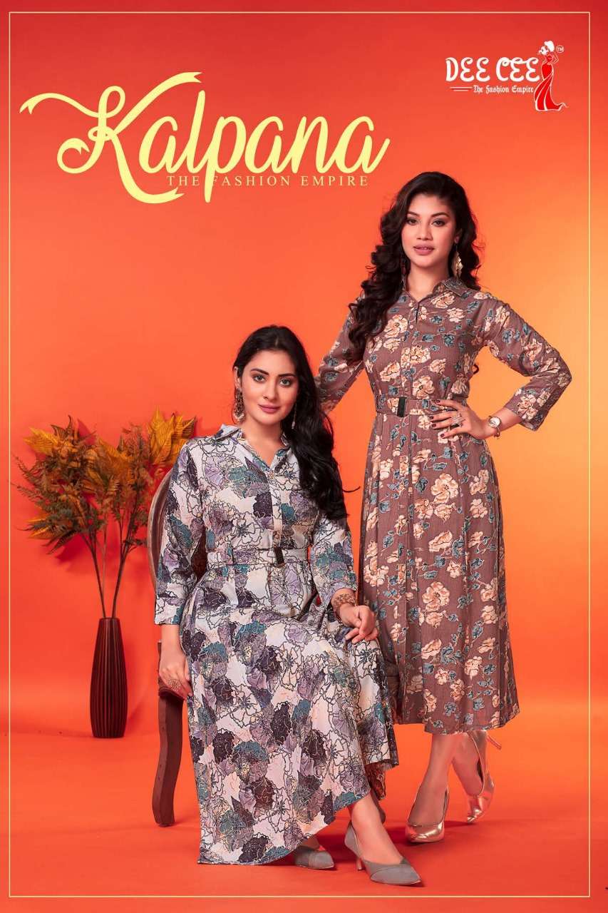 kalpana by dee cee fullstitch rayon flair kurti with belt