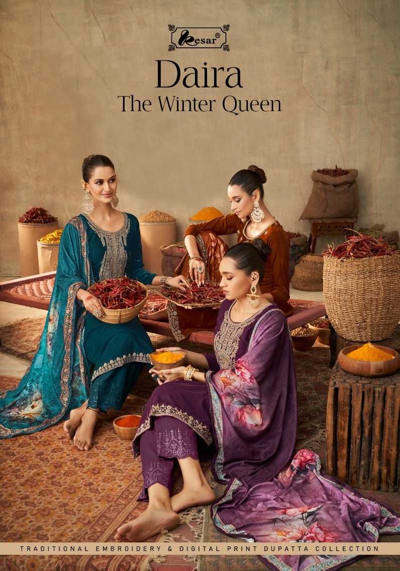 kesar present daira premium winter collection traditional embroidery work unstitch salwar suit