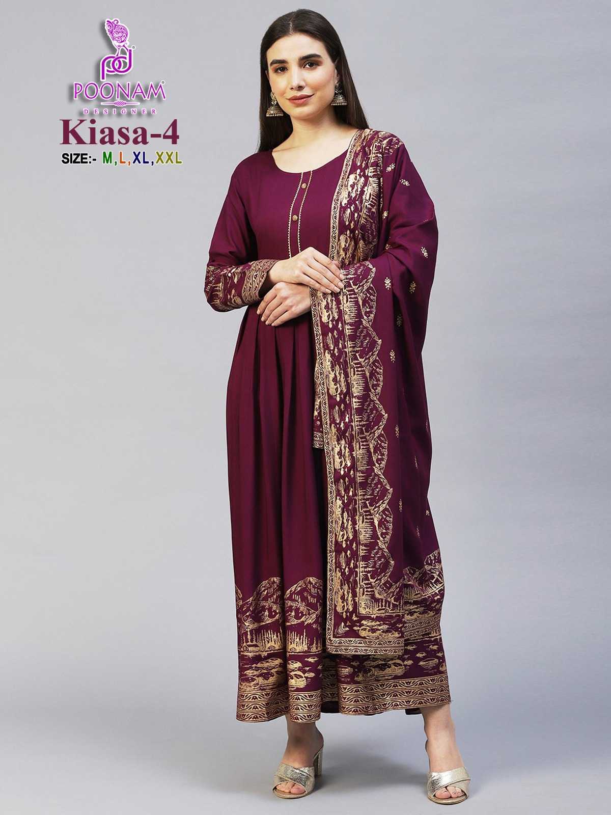 kiasa vol 4 by poonam designer fancy foil print festive wear stitch gown with dupatta
