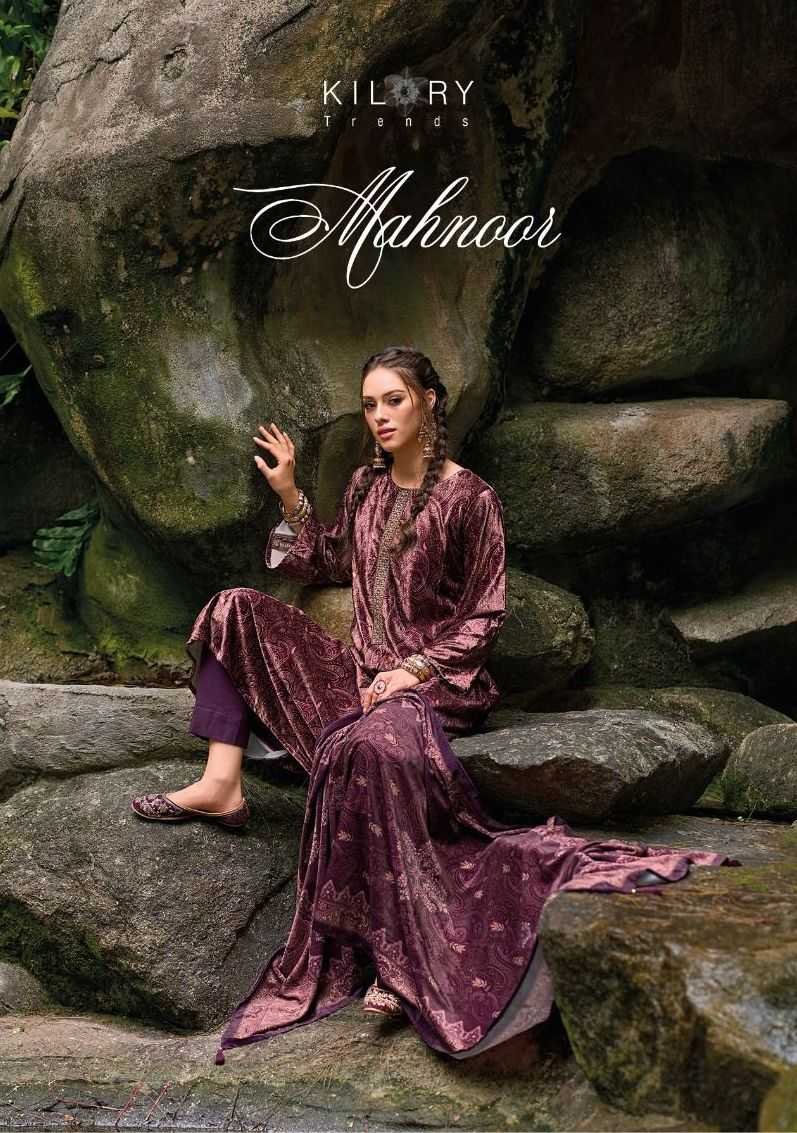 kilory trends present mahnoor winter wear velvet digital print salwar kameez collection