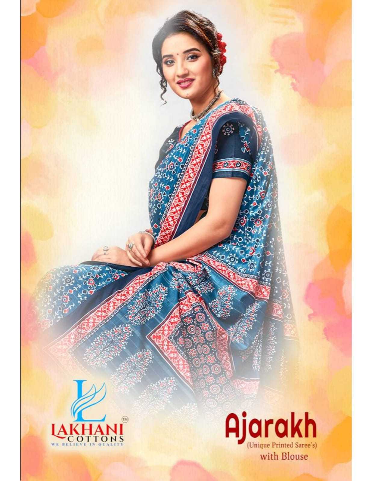 lakhani cotton ajarakh comfortable to wear sarees supplier