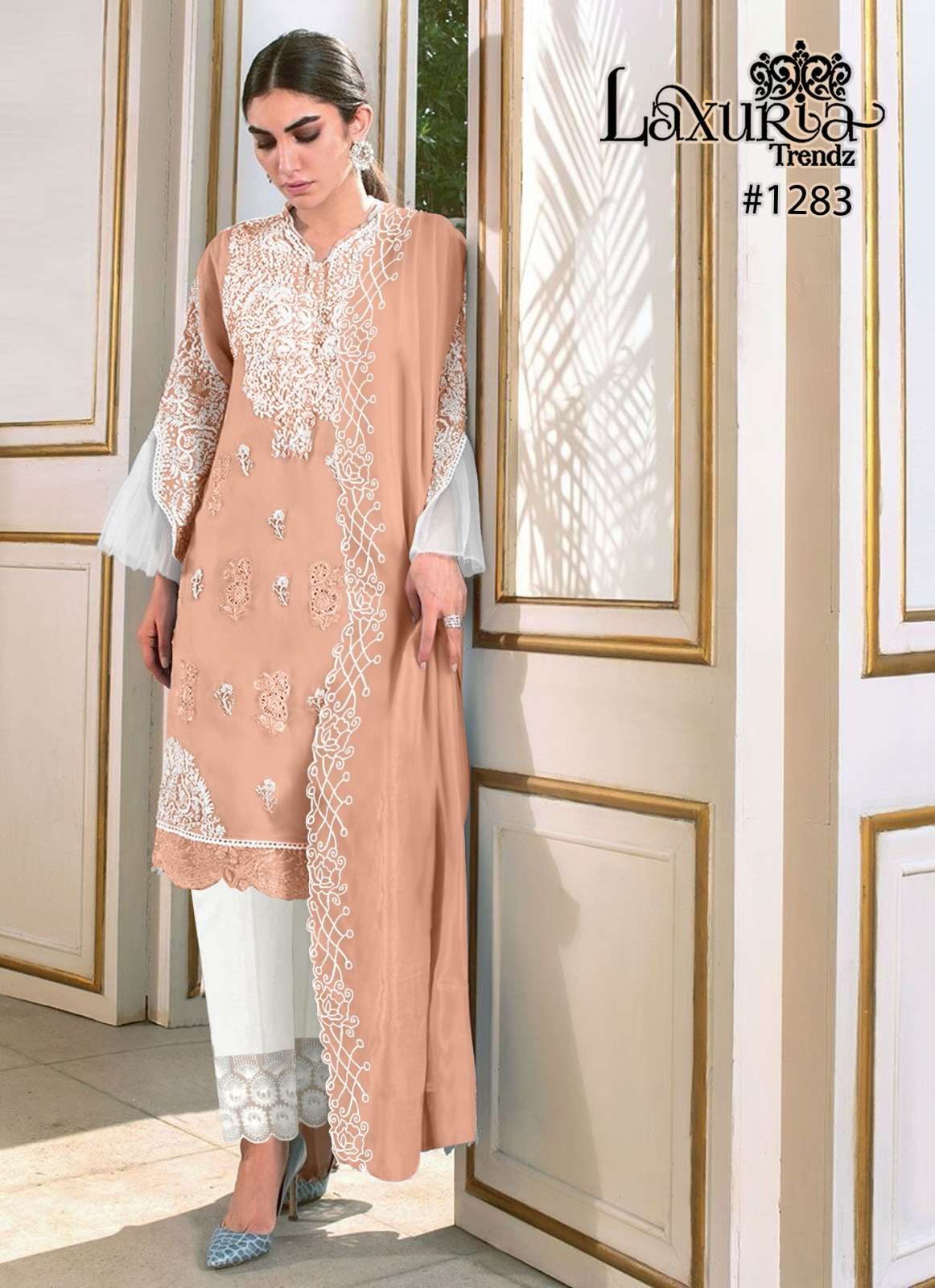 laxuria 1283 designer gorgeous looking pakistani kurti with pant and dupatta 