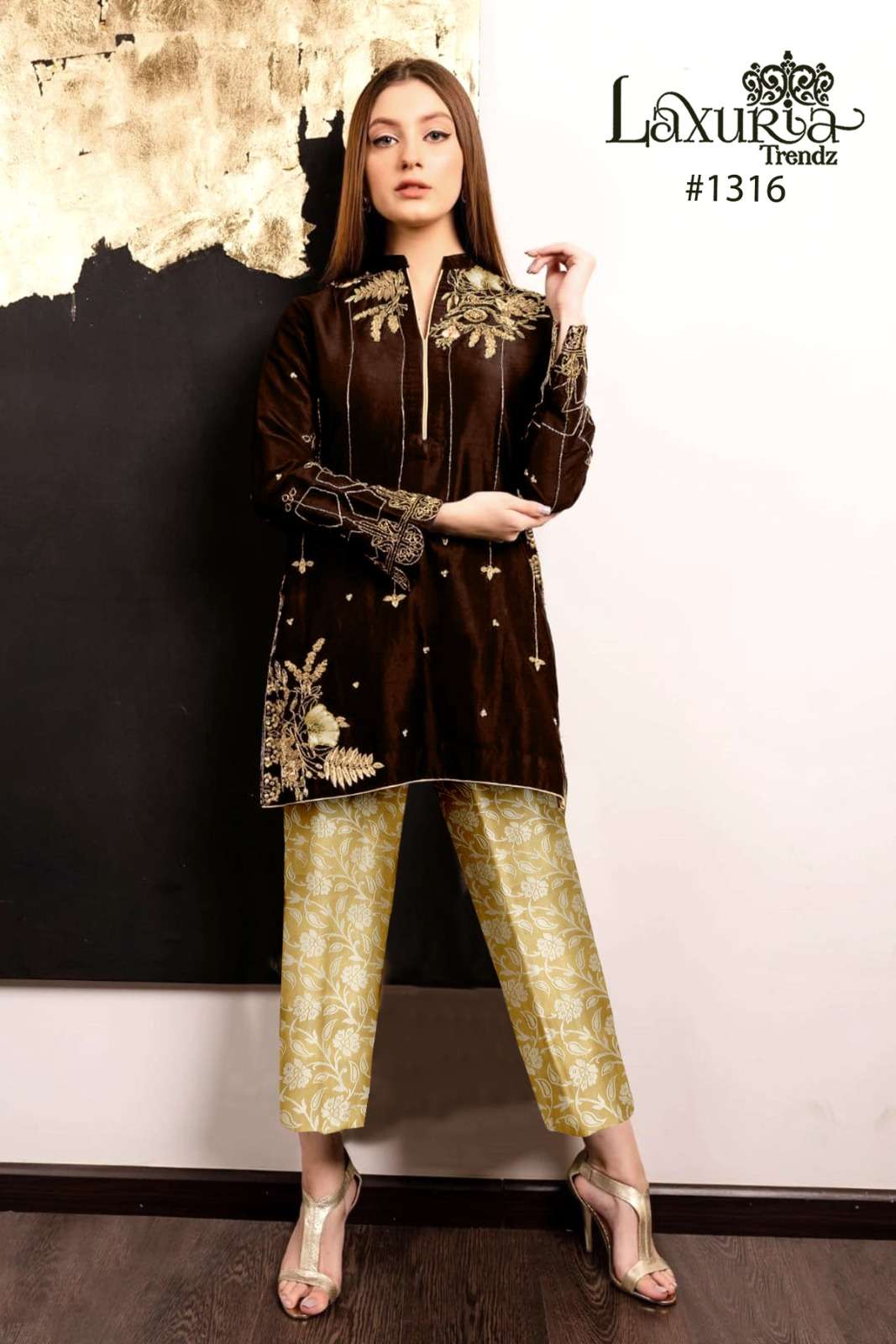 laxuria 1316 classy winter collection readymade embroidery work  kurti and pant set