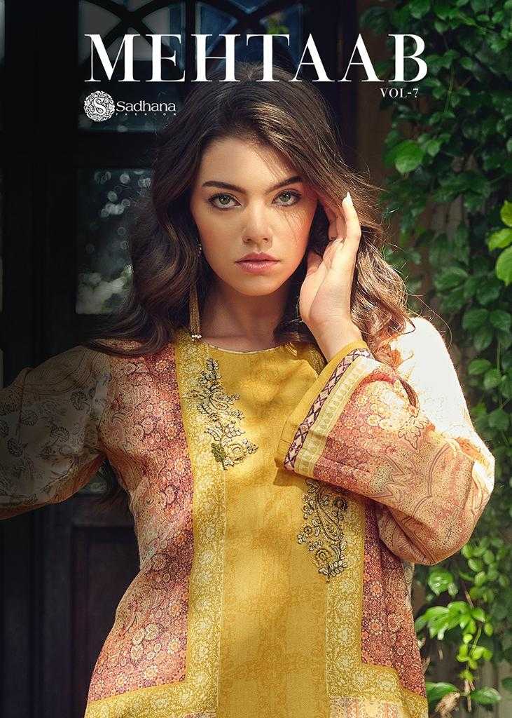 mehtaab vol 7 by sadhana fashion winter wear pashmina digital print salwar kameez wholesaler