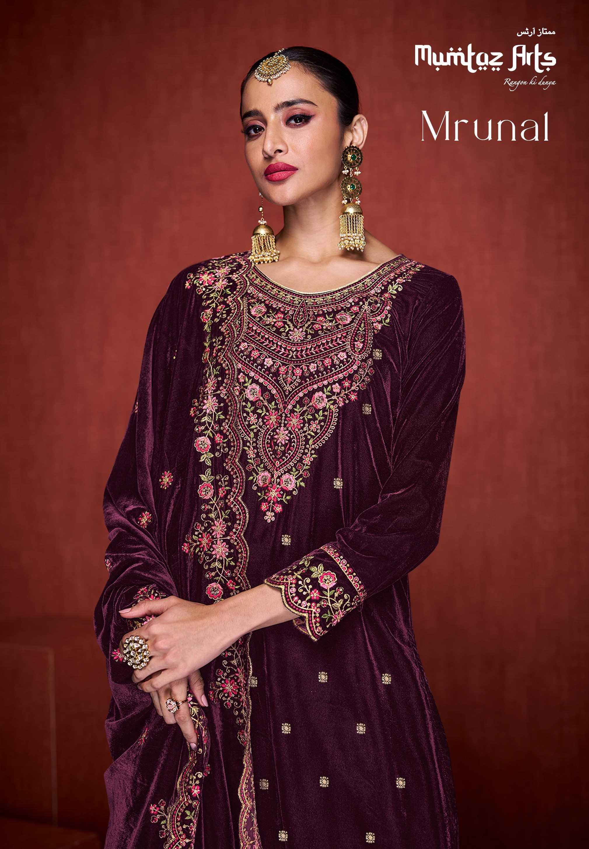 mumtaz arts launch mrunal elegant winter wear velvet unstitch suit