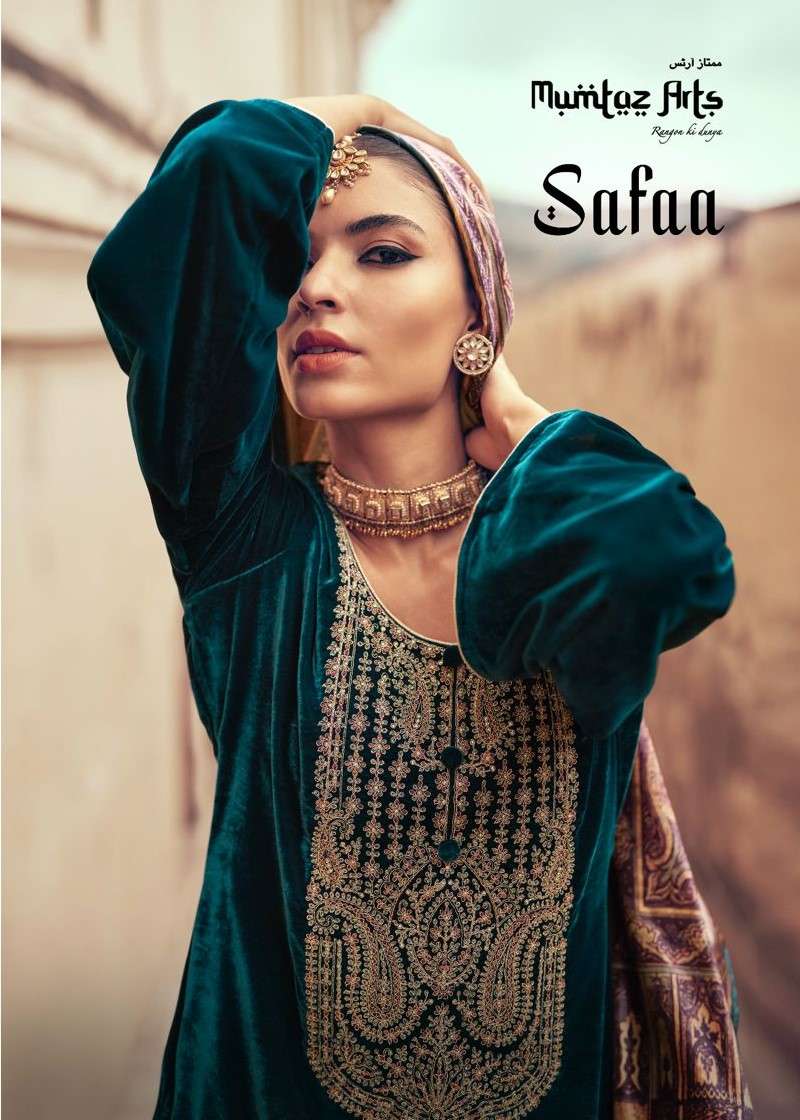 mumtaz arts safaa beautiful winter wear velvet dress material diwali special catalog