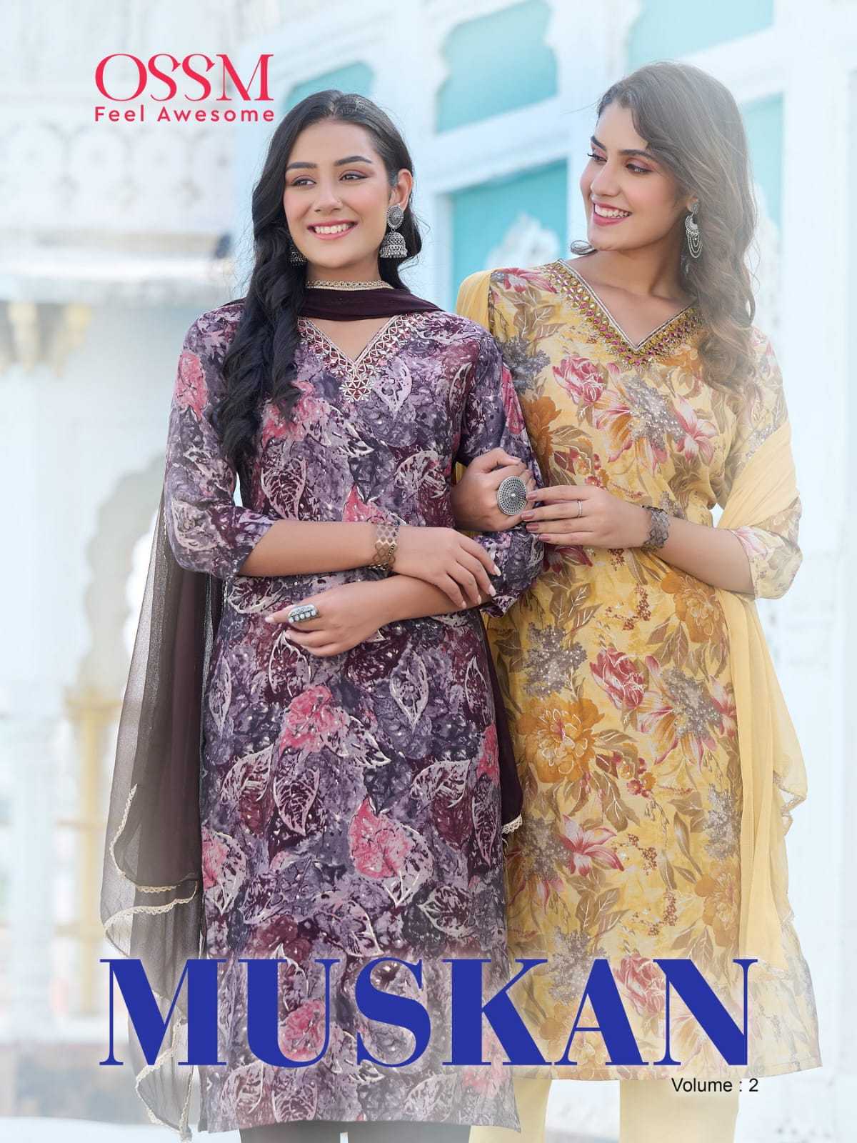 muskan vol 2 by ossm designer festive wear readymade top bottom dupatta with mirror work