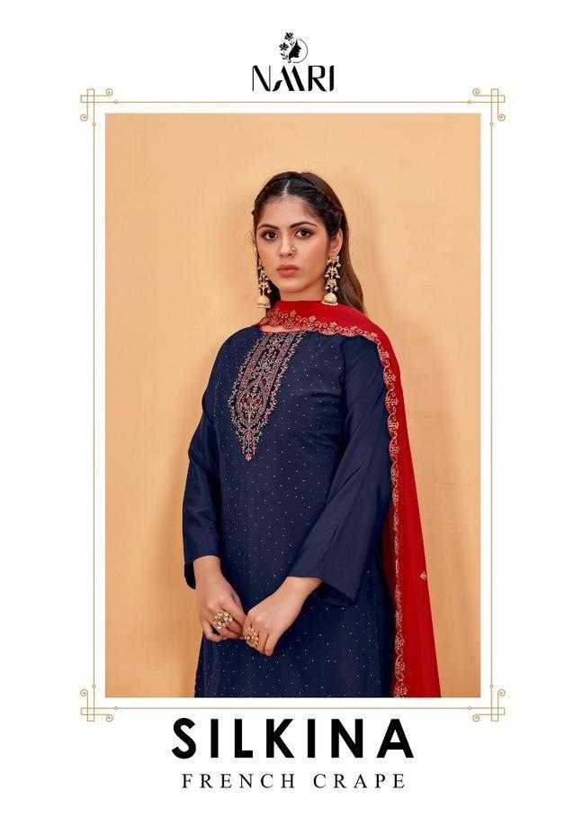 naari present silkina party wear crape salwar kameez material with georgette dupatta