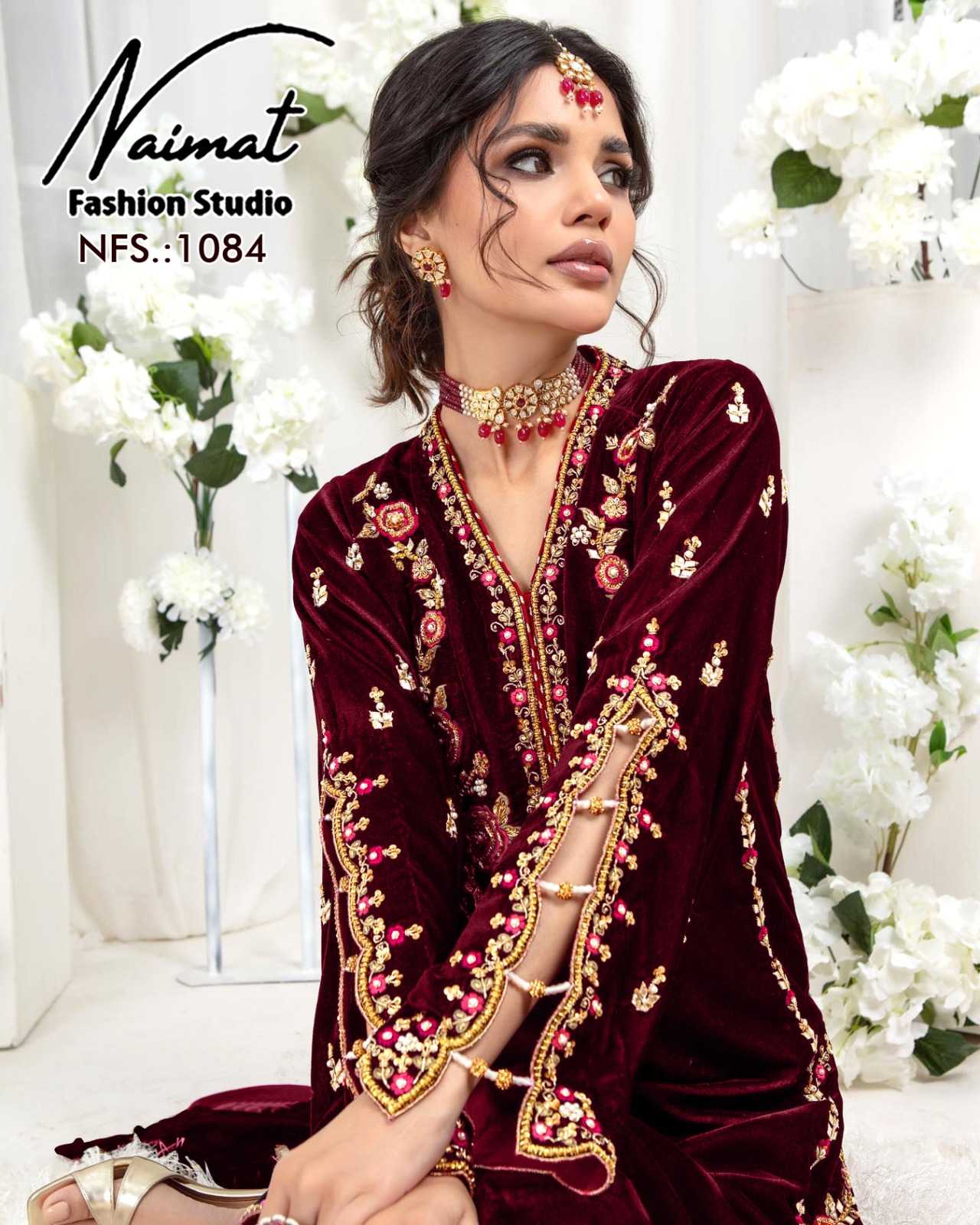naimat 1084 pakistani winter wear fullstitch velvet top bottom with naznin dupatta
