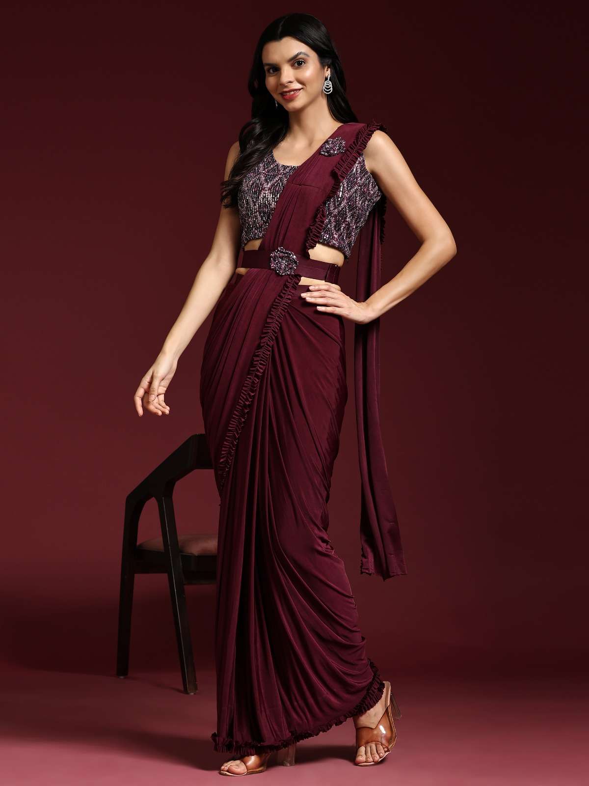 pr 101009 ready to wear fancy saree with sequin work blouse and amazing belt 