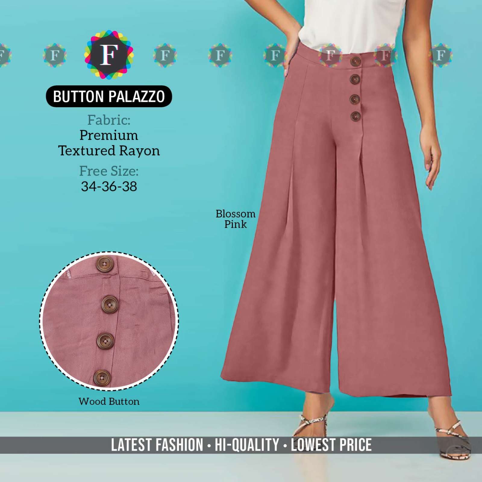 Pr Button Palazzo Rayon Designer Fancy Plazzo