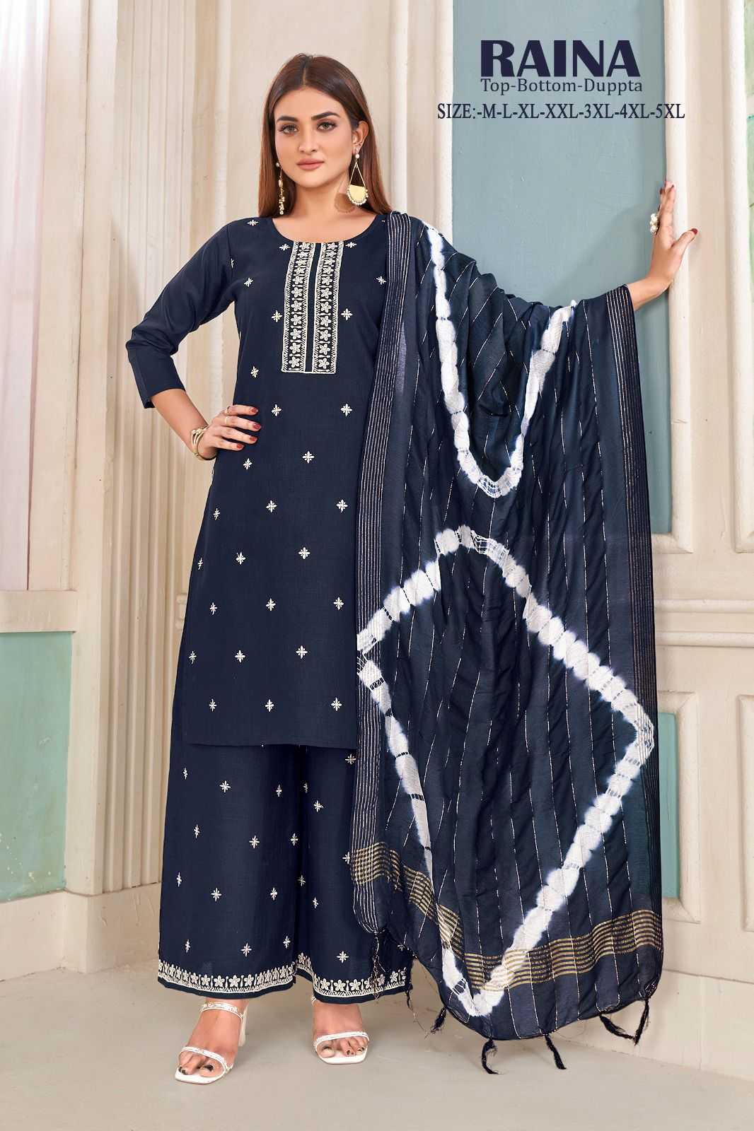 pr raina readymade casual wear top bottom with shaded dupatta in big sizes