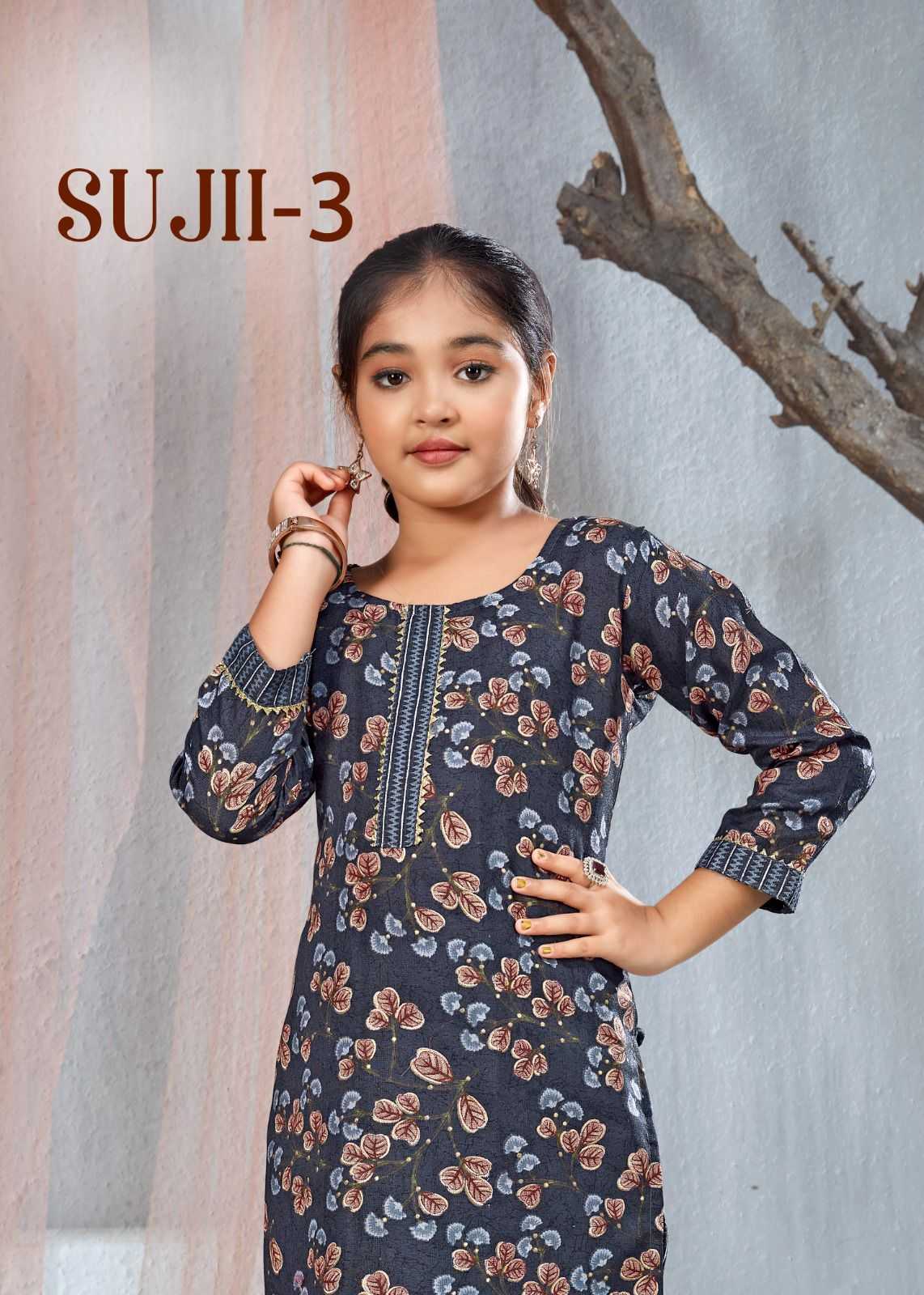 pr sujii vol 3 beautiful rayon fullstitch kurti pant occasion wear kids collection