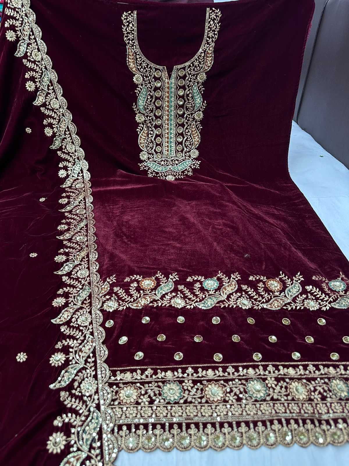 pr supreme velvet pakistani designer unstitch salwar kameez winter collection