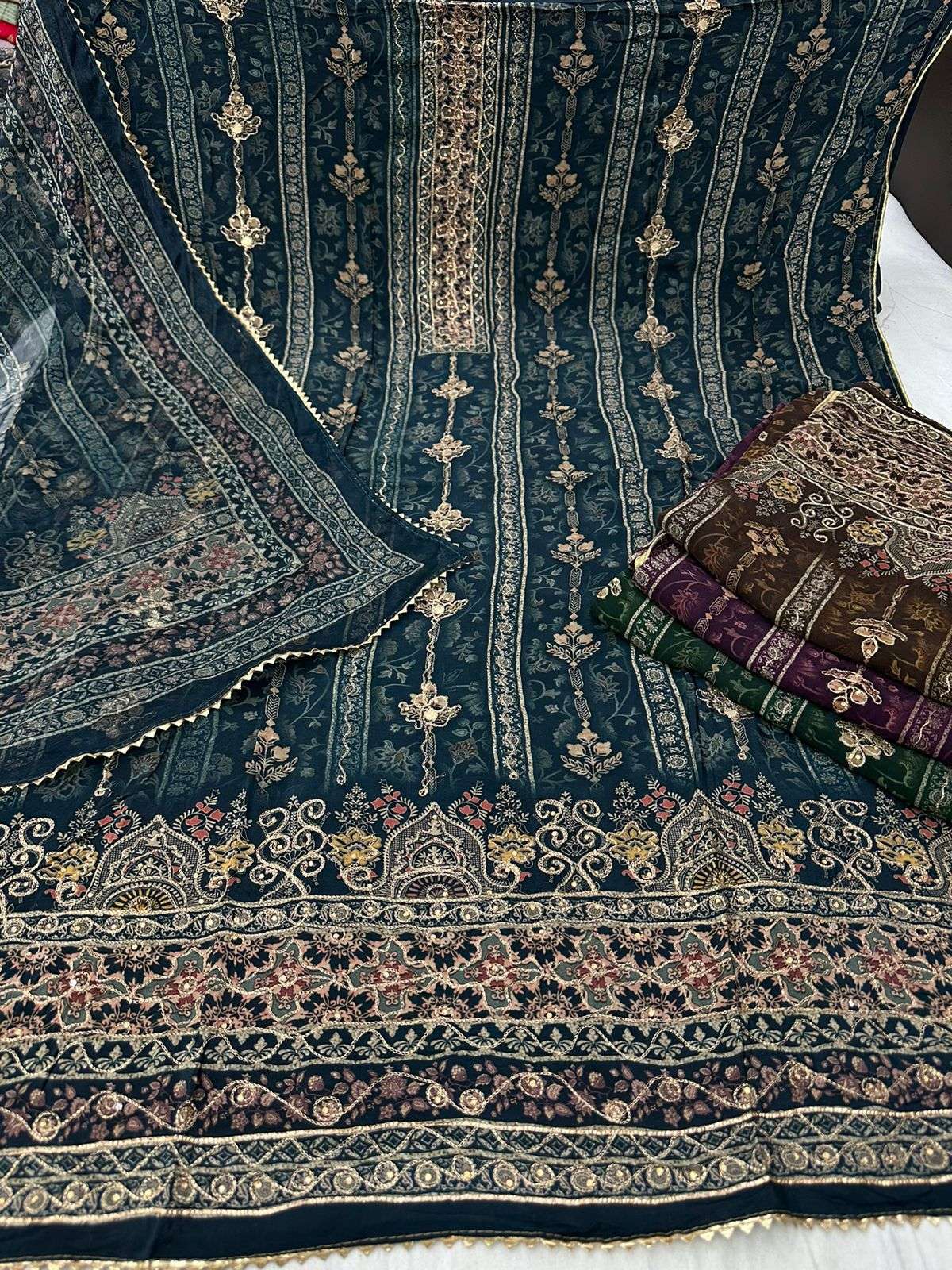 pr zil mil pakistani dress material with diamond work 