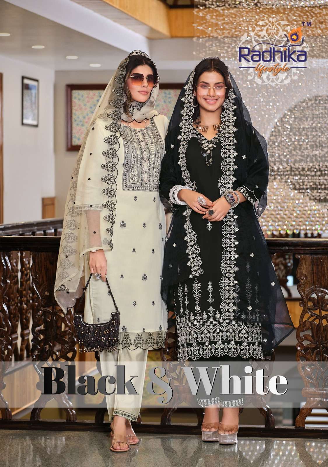 radhika lifestyle present black & white vol 1 fullstitch embroidery work ladies suit catalog