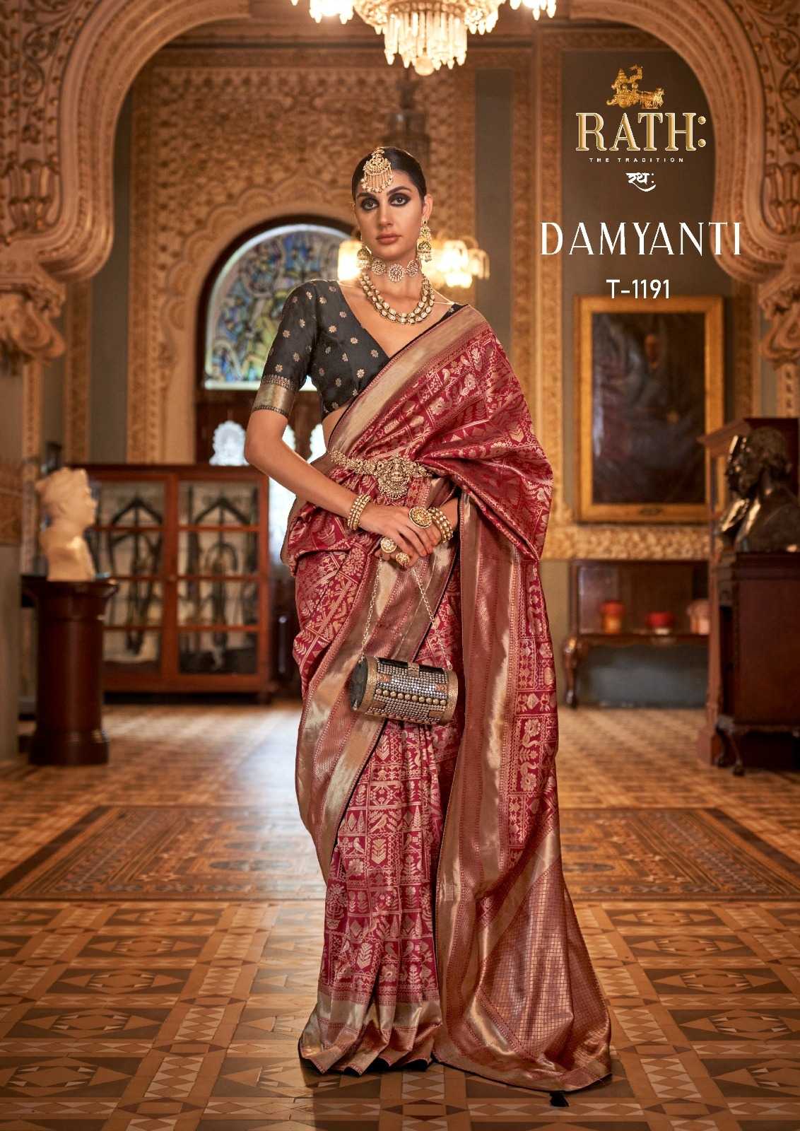 rath present damyanti 1190-1198 silk sarees with banarasi weaving design