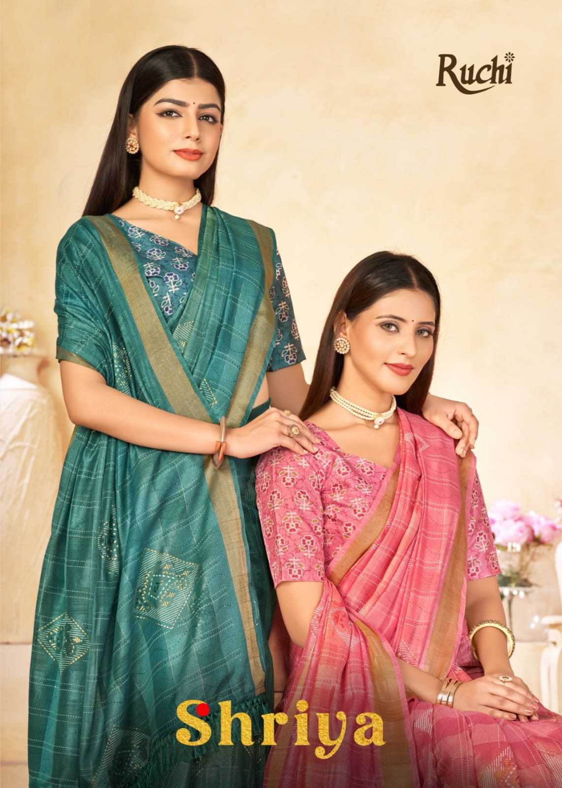 ruchi present shriya fancy linen silk saree with digital silk blouse wholesaler