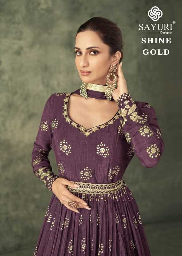 sayuri designer shine gold readymade occasion wear long gown and dupatta set