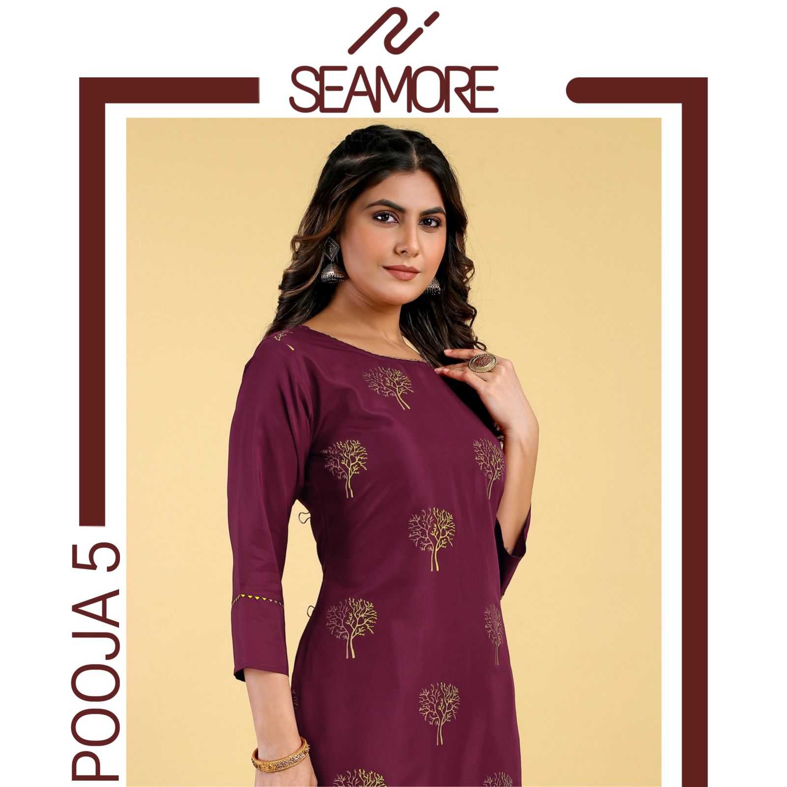 seamore pooja vol 5 beautiful fullstitch straight kurti with bottom wholesaler