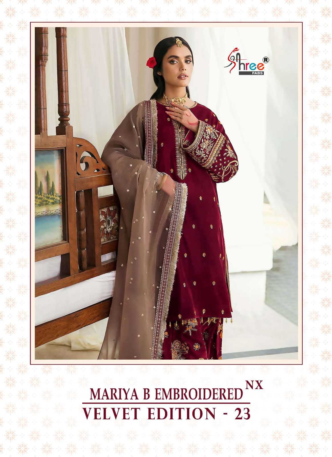 shree fab mariya b velvet 23 nx pakistani winter wear embroidered salwar kameez material with net dupatta