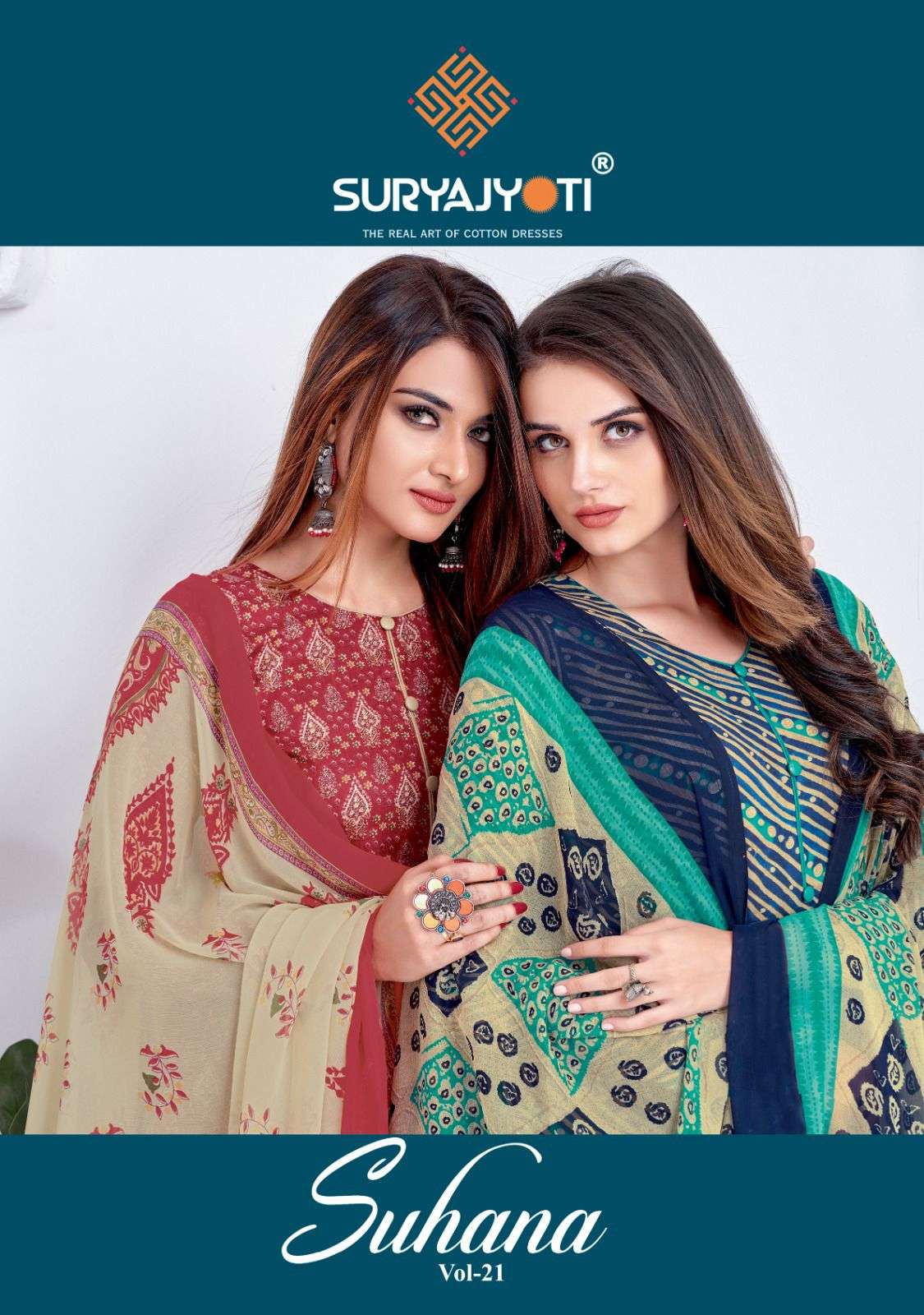 suhana vol 21 by suryajyoti cotton casual wear salwar kameez with naznin print dupatta material