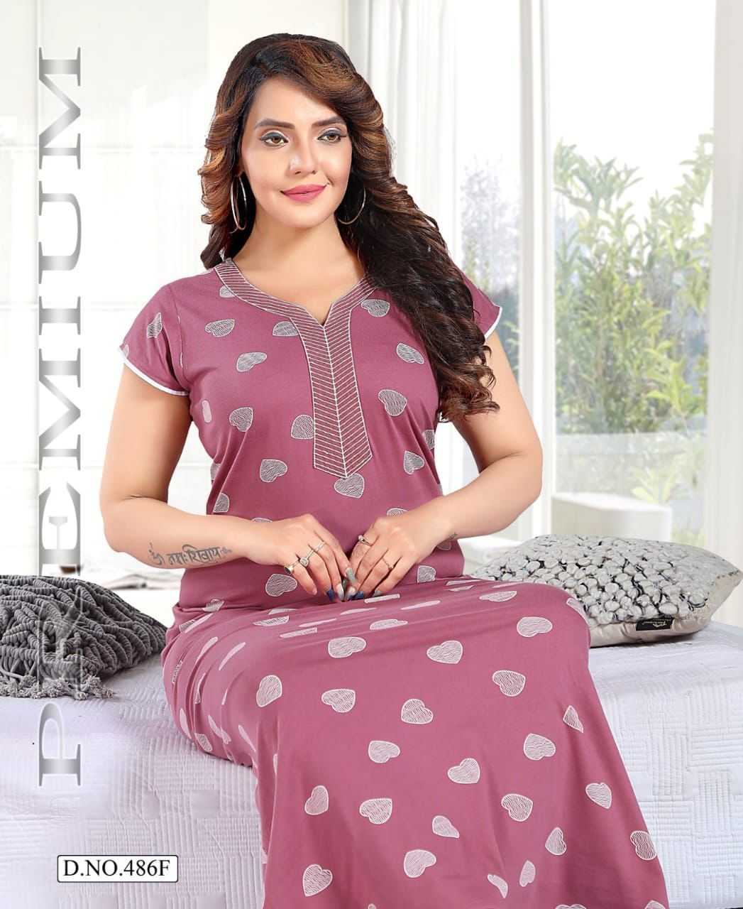 SUMMER SPECIAL SHINKER NIGHTY GOWN VOL.PC486 Shinker Print Hosiery Cotton PRINTED NIGHTY GOWN WITH WORK