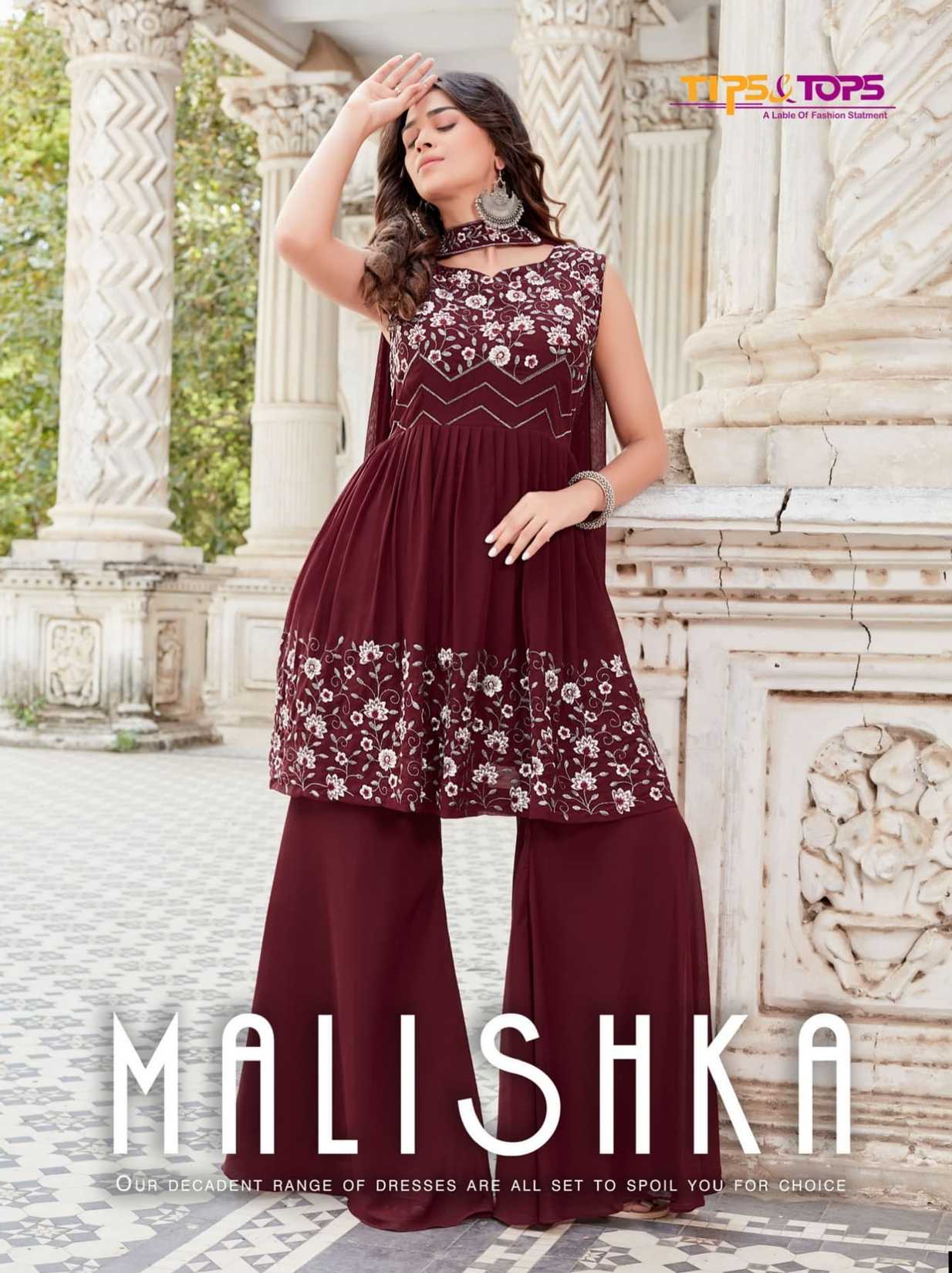 tips & tops present malishka wedding wear readymade sharara salwar kameez