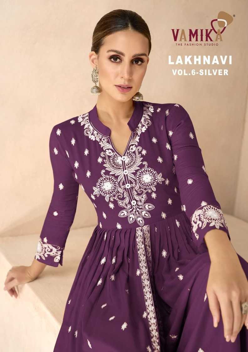 vamika lakhnavi vol 6 silver designer fullstitch plazo kurti dupatta traditonal wear collection