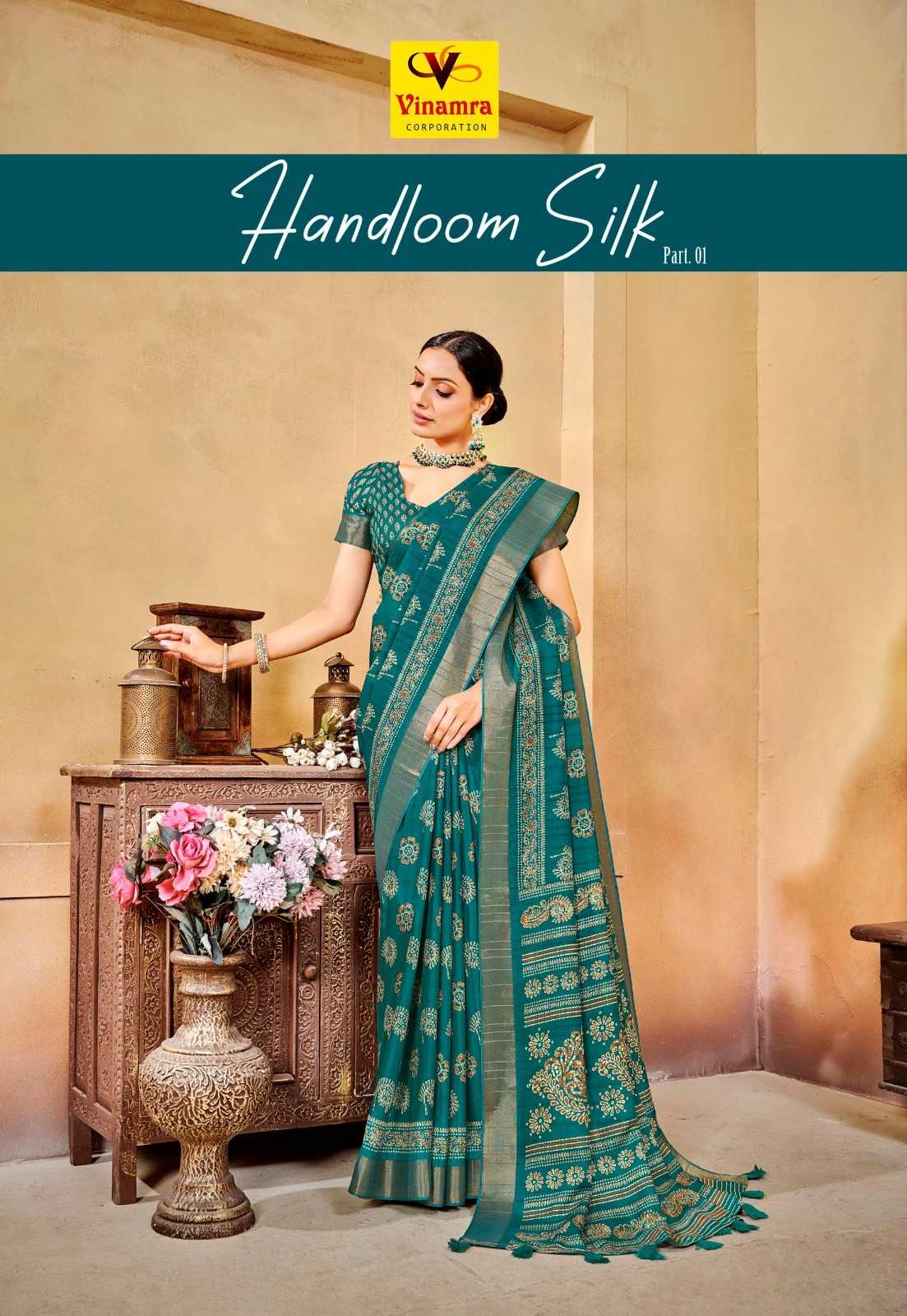 vinamra handloom silk vol 1 diwali special casual wear sarees catalog