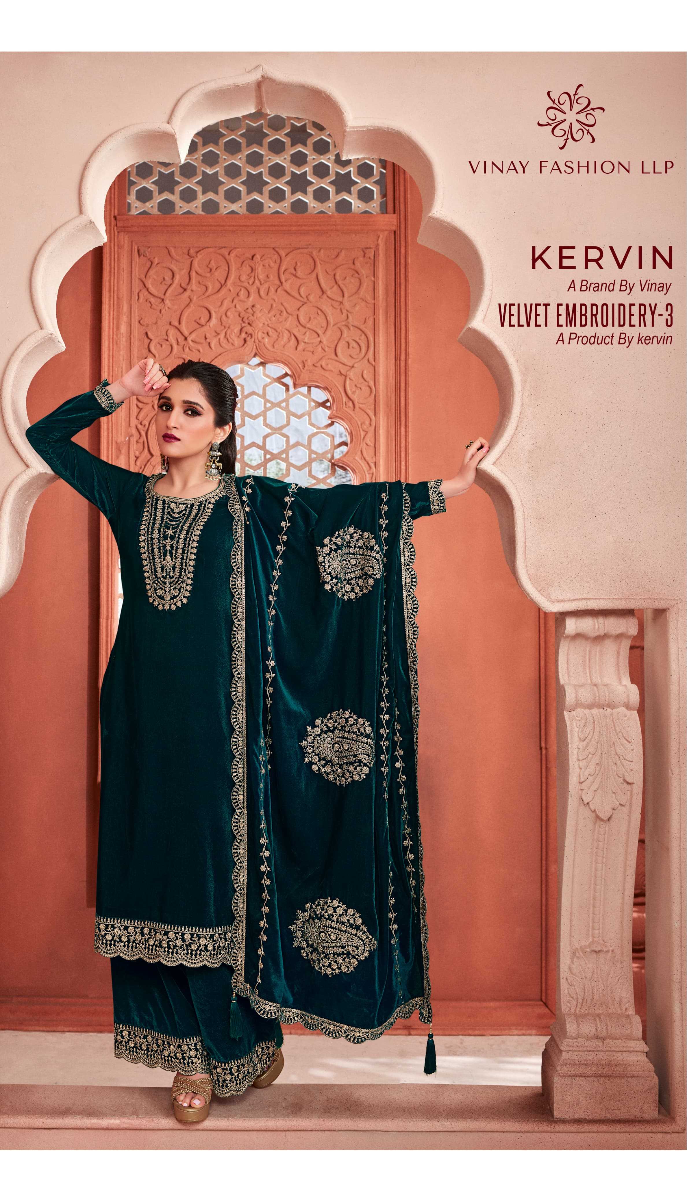 vinay fashion kervin velvet embroidery vol 3 pakistani winter wear designer suit material