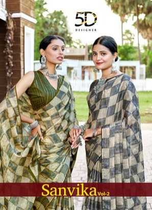 5d designer sanvika vol 2 beautiful chiffon brasso saree with digita print blouse supplier