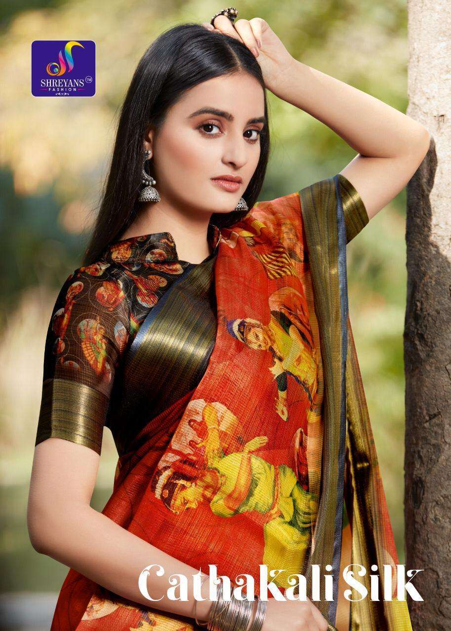 cathkali silk by shreyans fashion linen jari designer fancy saree