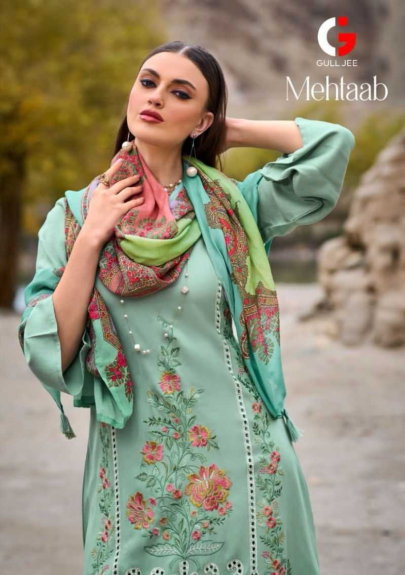 gull jee mehtaab viscose pashmina salwar kameez material with chinon digital dupatta winter wear
