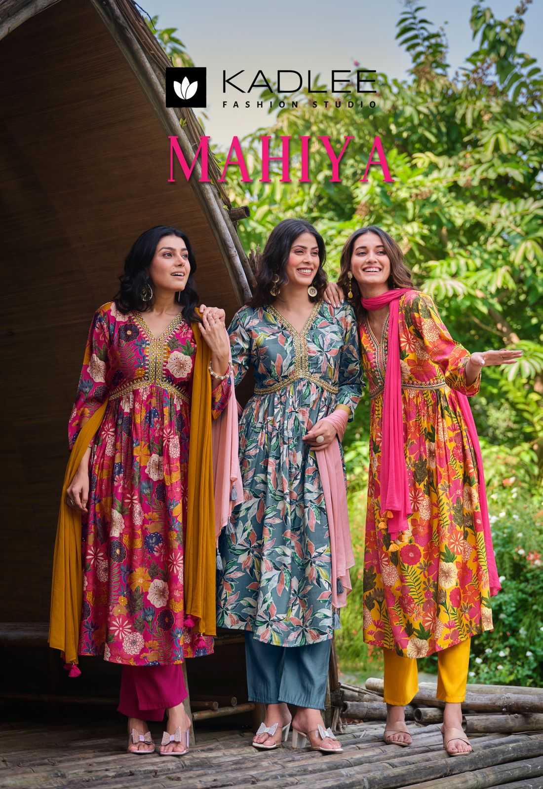 kadlee mahiya readymade fancy alia cut kurti pant dupatta festive wear