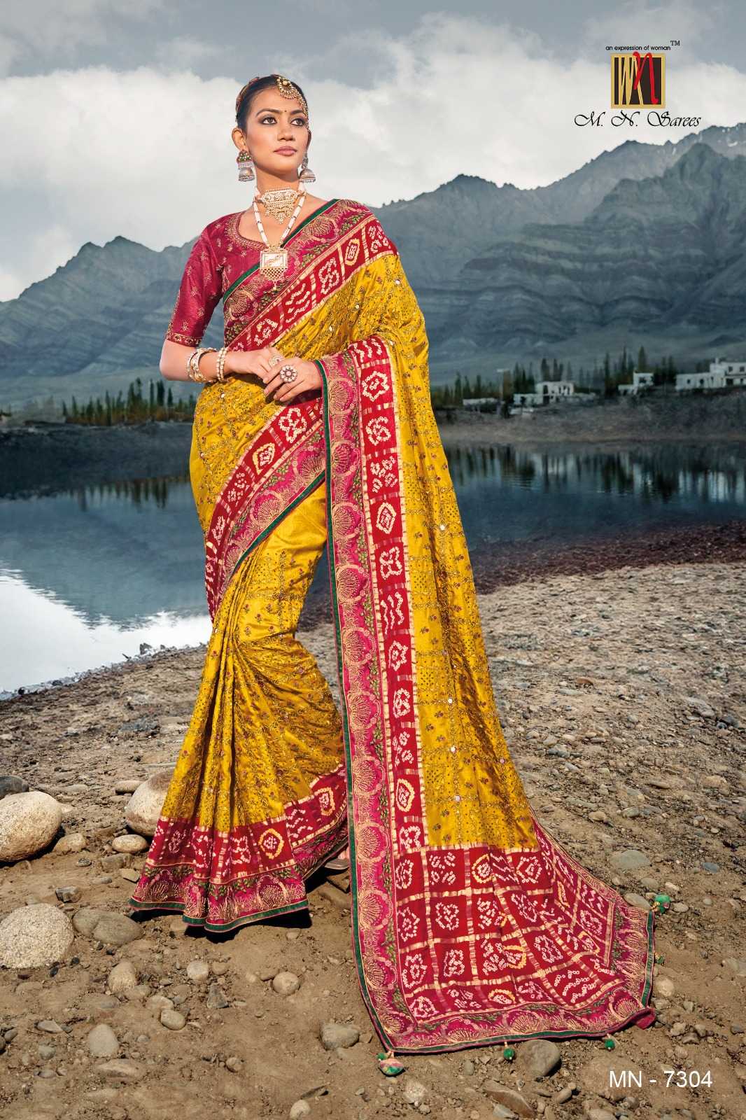 mn sarees kacchi bandhej 7300 series exclusive designer sarees supplier