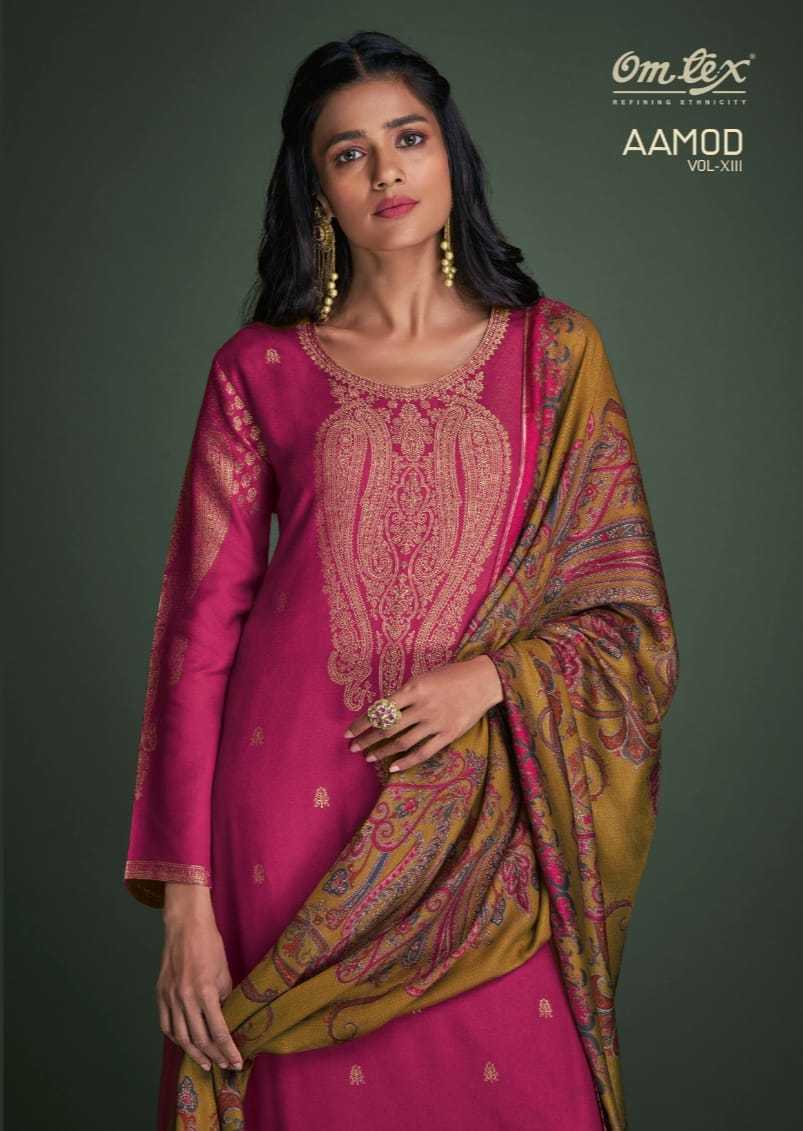 omtex aamod vol 13 pashmina winter unstitch salwar kameez with silkina digital print dupatta