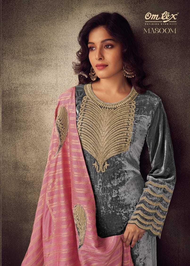 omtex masoom designer embroidery velvet winter occasion wear dress material
