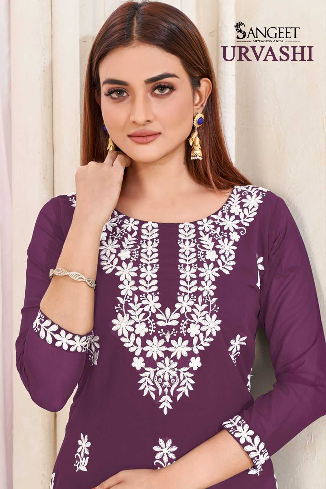 pr urvashi readymade georgette white embroidery kurti collection