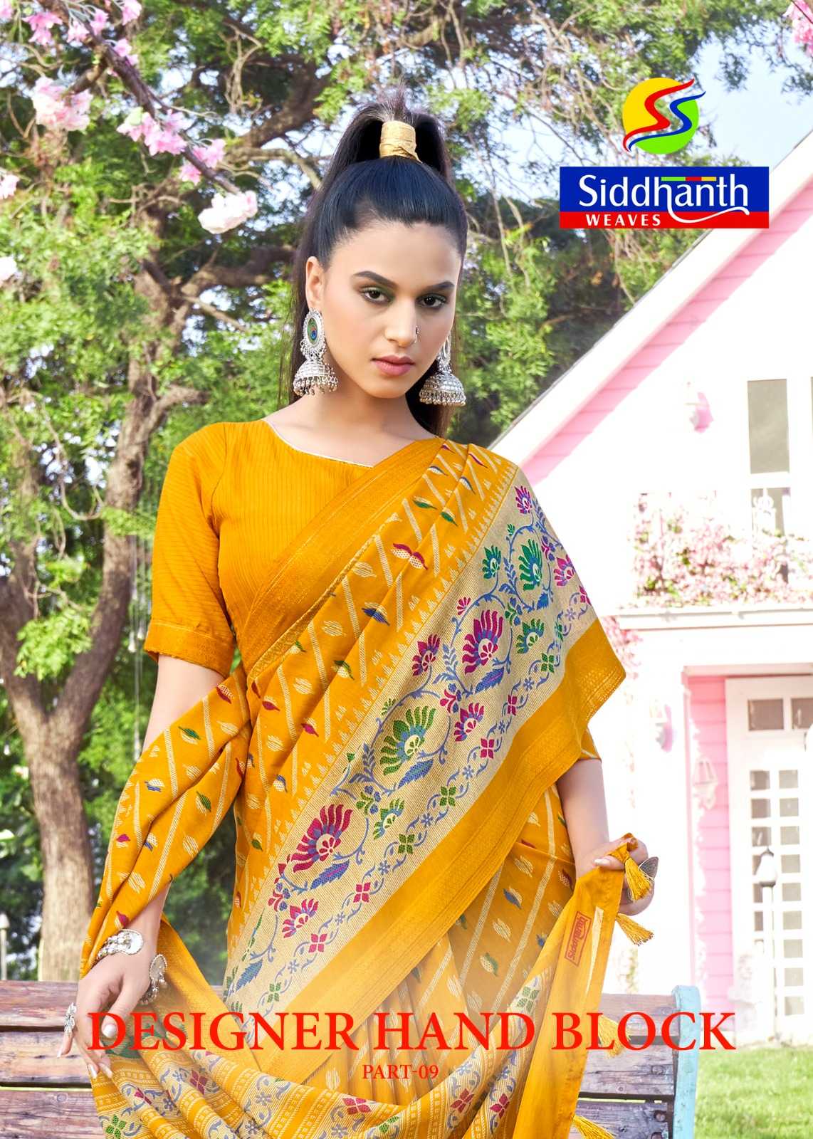 siddhanth weaves designer hand block vol 9 cotton fancy saree online trader