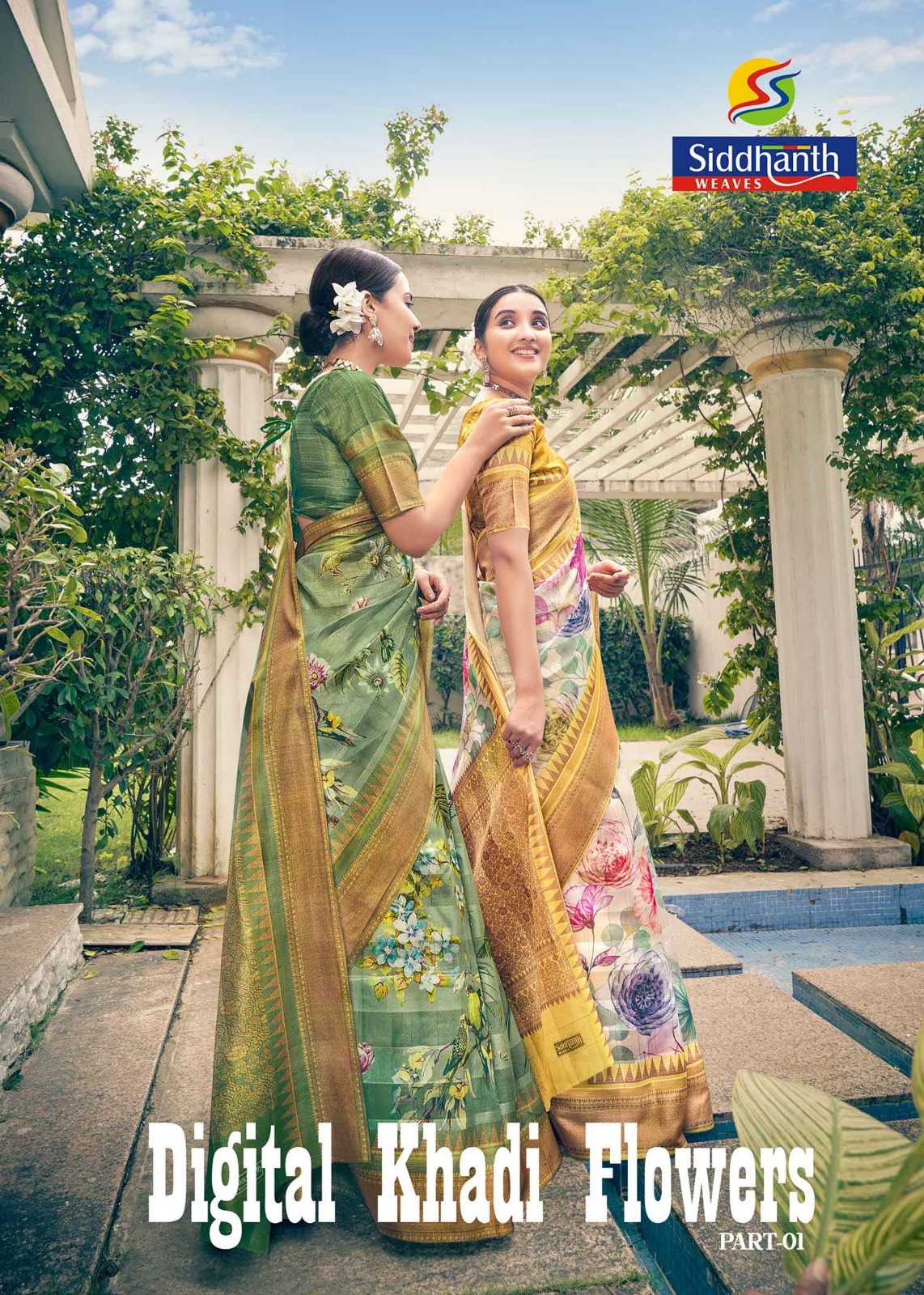 siddhanth weaves digital khadi flowers vol 1 fancy casual wear sarees