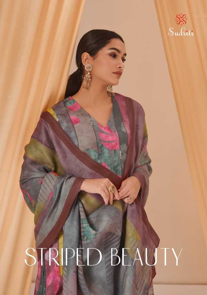 sudriti striped beauty winter pashmina casual wear dress material 