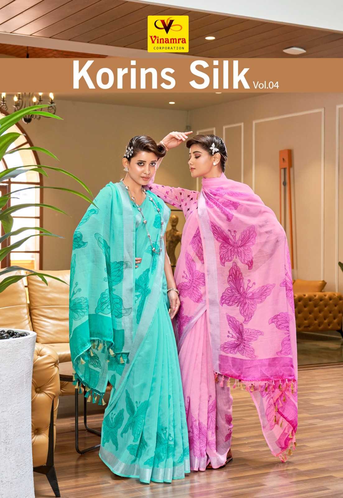 vinamra korins silk vol 4 beautiful linen sarees catalog