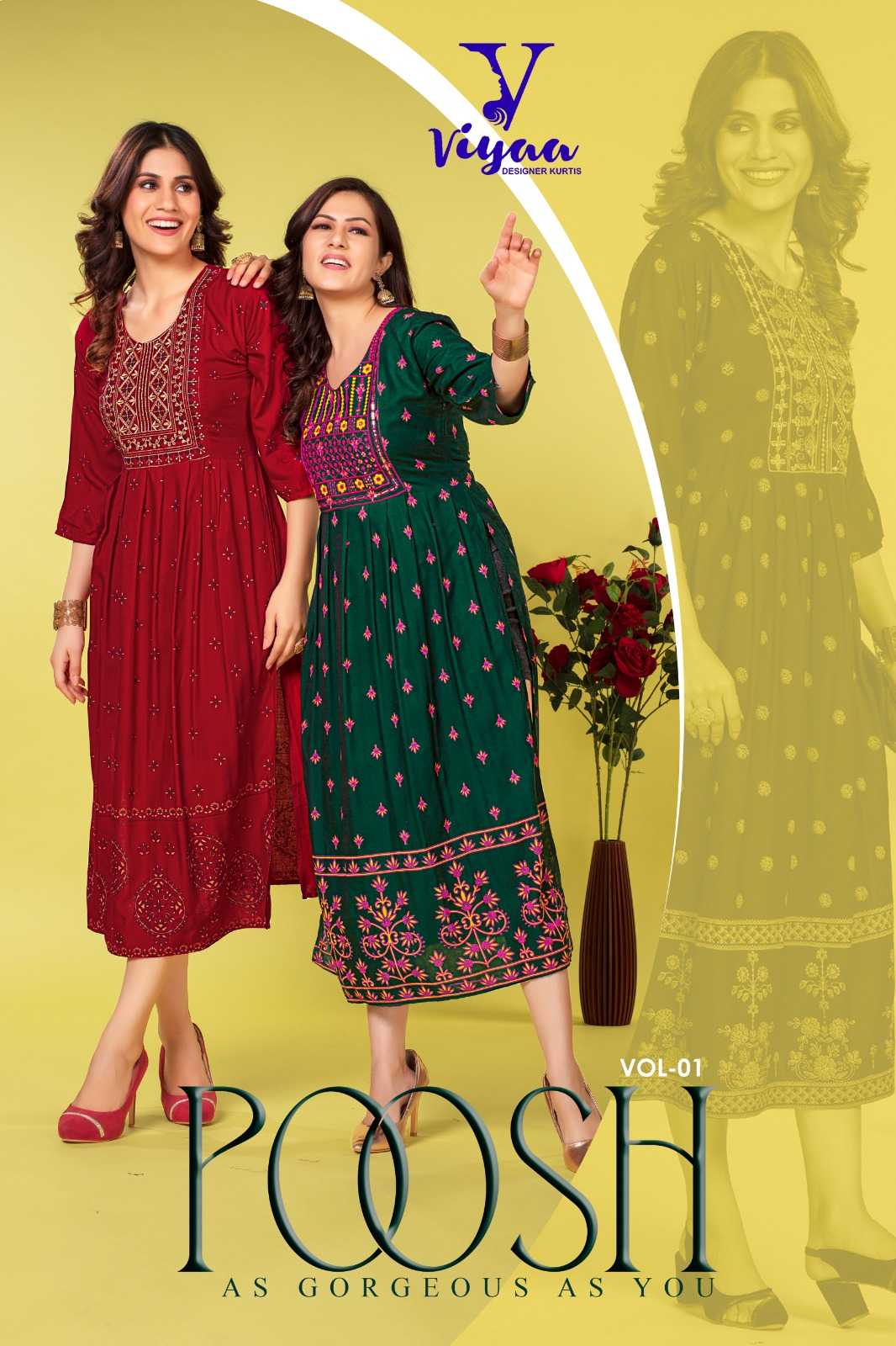 viyaa designer poosh vol 1 beautiful nayra cut readymade fancy kurtis