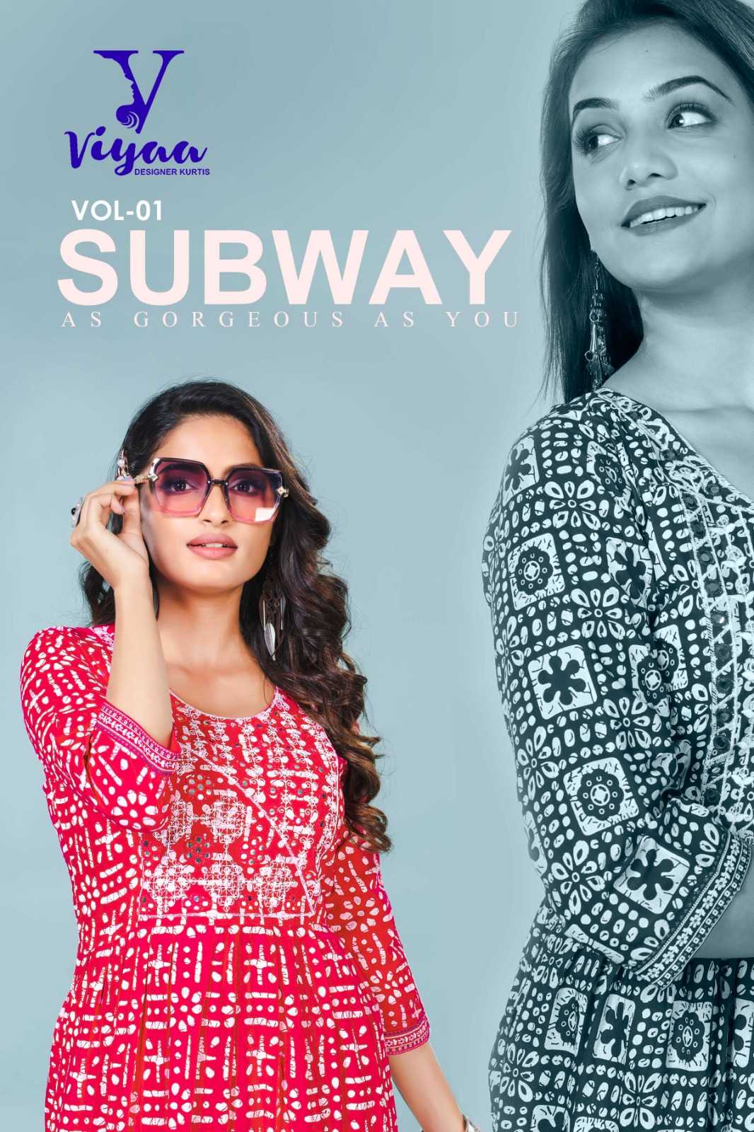 viyaa designer subway vol 1 stitch rayon nayra cut kurti fancy catalog