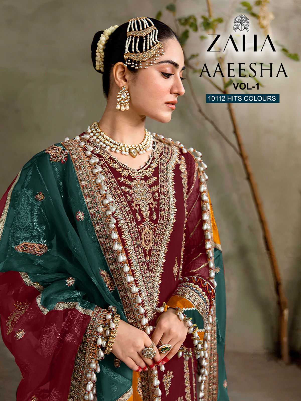 zaha aaeesha vol 1 10112 beautiful designer pakistani suit material