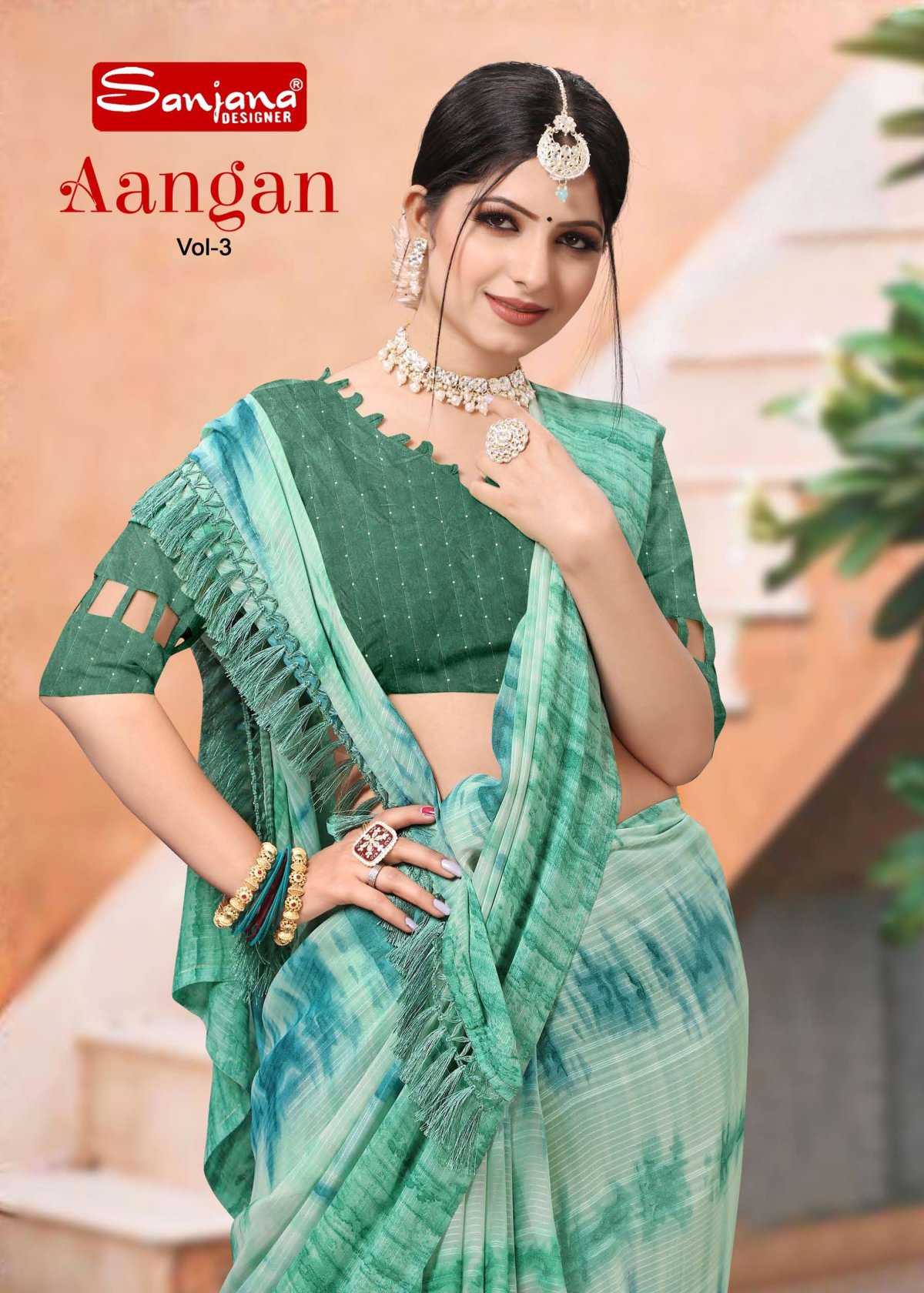 aangan vol 3 by sanjana designer adorable fancy weightless sarees supplier