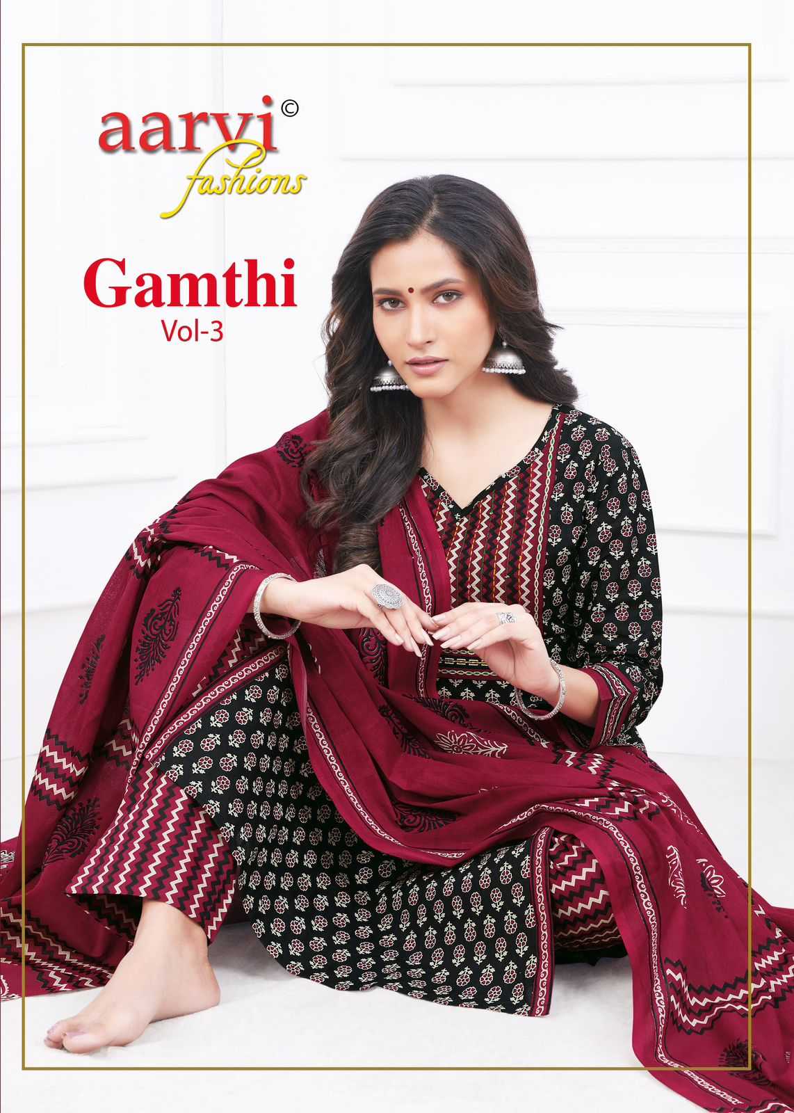 aarvi fashion gamthi vol 3 fullstitch casual wear cotton kurti pant dupatta set